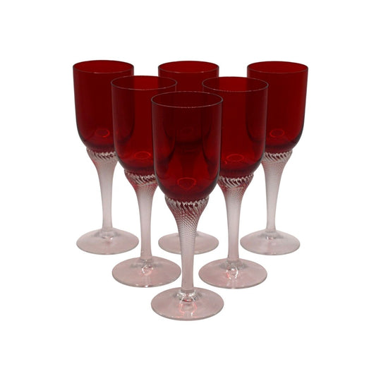 Bohemia Red Liquor/Cordial Glasses Twisted Stem. Set of 6