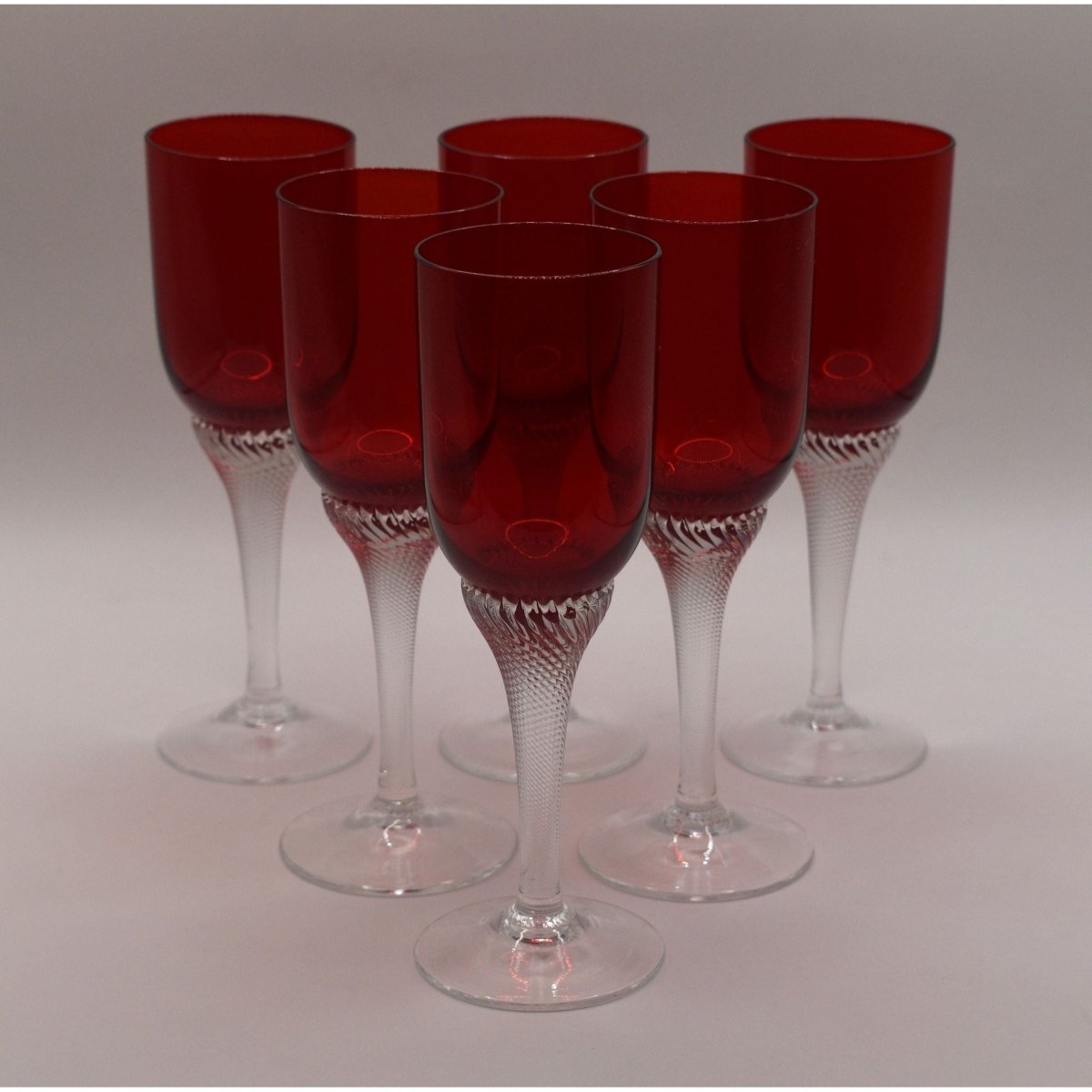 Bohemia Red Liquor/Cordial Glasses Twisted Stem. Set of 6 | Bazaa | Designer, Vintage and Antique Furniture