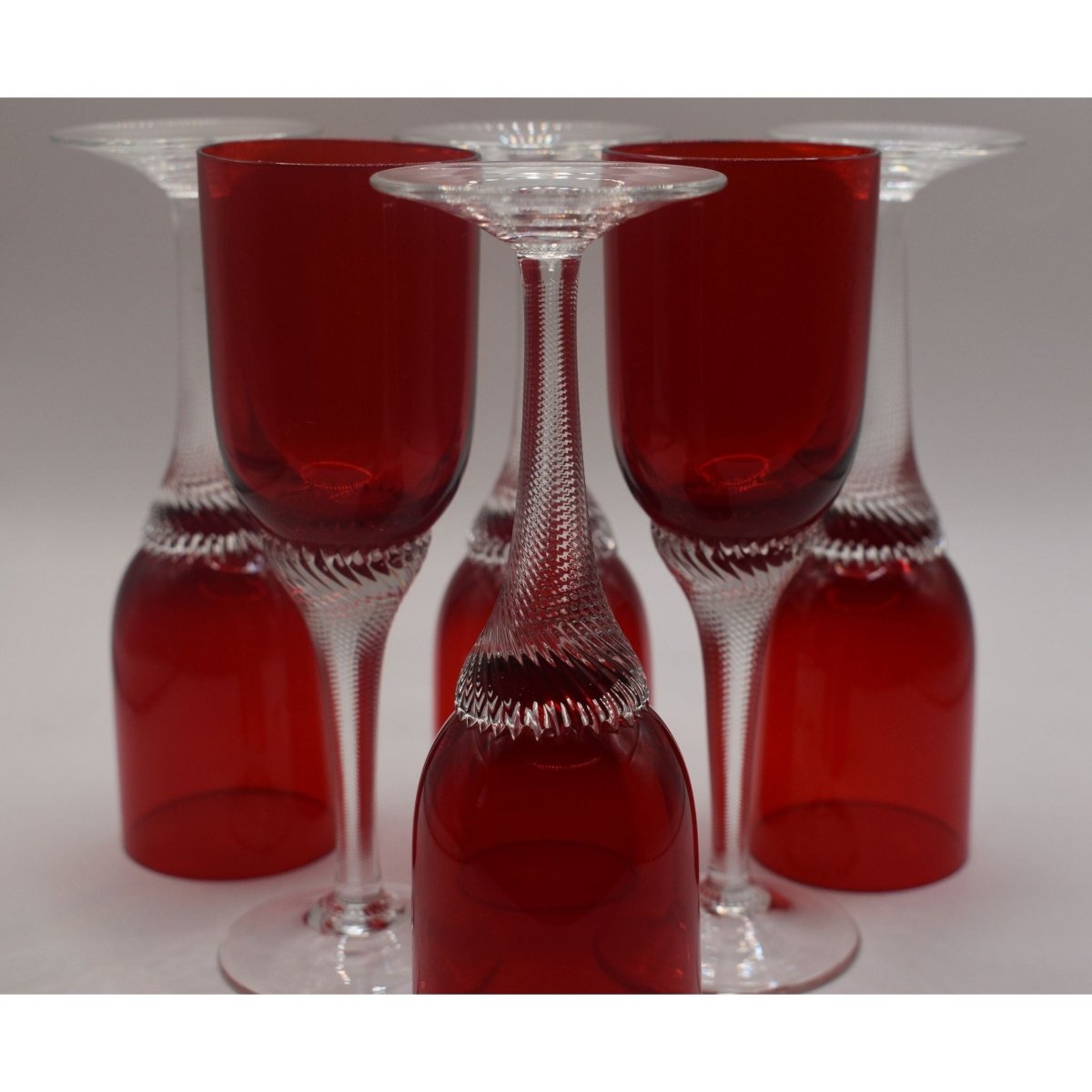 Bohemia Red Liquor/Cordial Glasses Twisted Stem. Set of 6 | Bazaa | Designer, Vintage and Antique Furniture