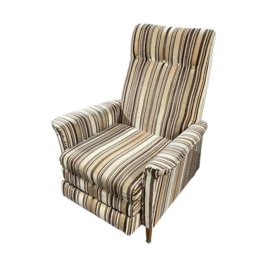 mid-century recliner armchair striped upholstery