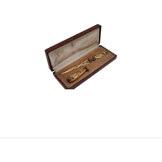 French boxed gilt bronze letter opener and seal by G A Chenus