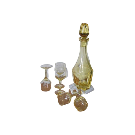 Bramor Hand Cut Lead Crystal Decanter and 5 stemmed Liqueur glasses by Hoya. Made in Japan