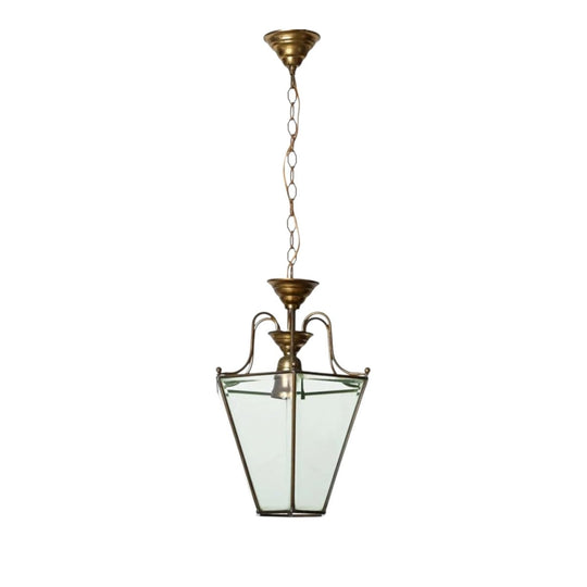 Brass and Beveled Glass Hexagonal Italian Chandelier