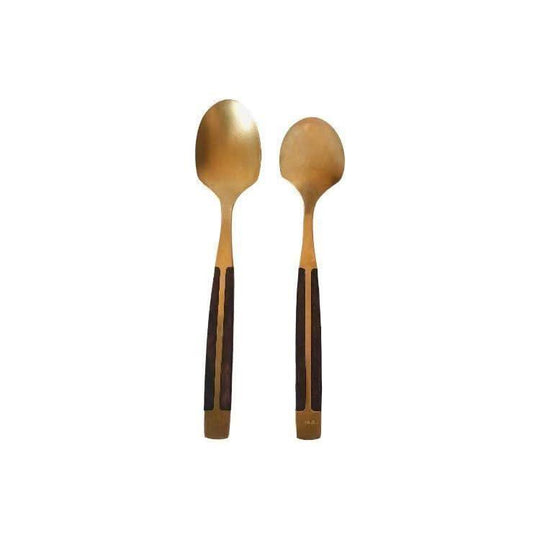 Brass and Teak Spoons Mid-Century Jean Claude Pattern from Thailand / Mid-Century Brass and Teak Table Spoons