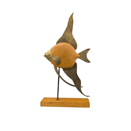 Brass and Timber Angelfish Sculpture