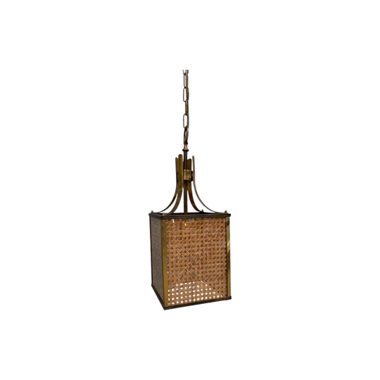 Brass and Vienna Cane Pendant Light Italy 1960s