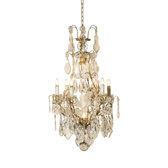 Brass Chandelier with Vintage French Crystal