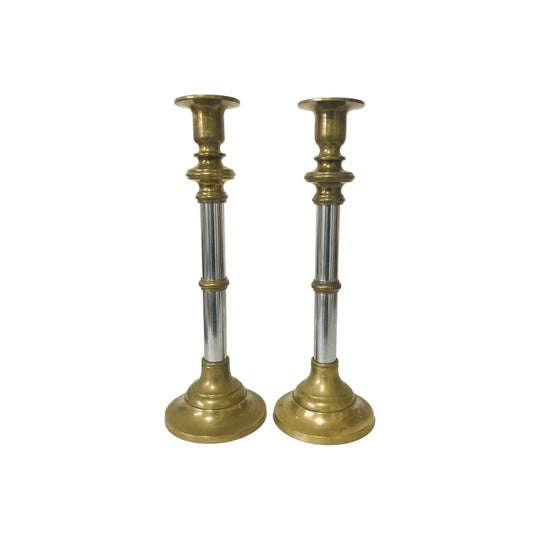 Brass Chrome Candle Holders , Metal Candlestick Holders