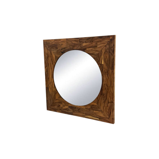 Brazilian Rosewood Square Framed Round Mirror
