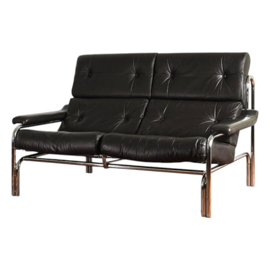 British chrome and leather Alpha Two-Seat Sofa - Tim Bates for Pieff