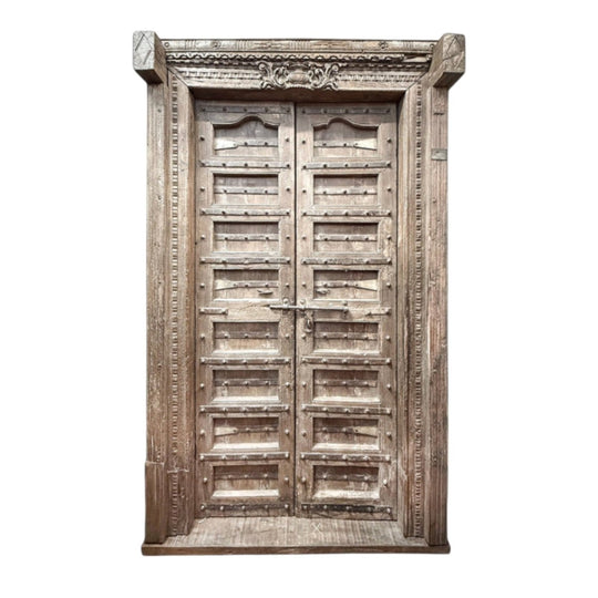 Brown Antique Indian Door in Frame
