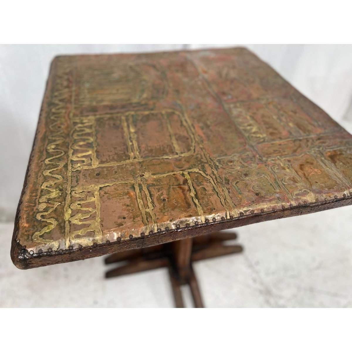 Brutalist Copper and Brass Art Table – Small Dining, Entrance or Large Side Table | Bazaa | Designer, Vintage and Antique Furniture