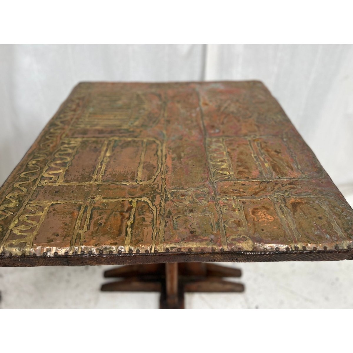 Brutalist Copper and Brass Art Table – Small Dining, Entrance or Large Side Table | Bazaa | Designer, Vintage and Antique Furniture