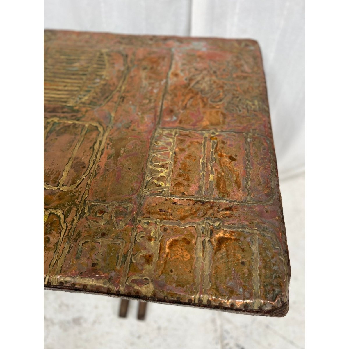 Brutalist Copper and Brass Art Table – Small Dining, Entrance or Large Side Table | Bazaa | Designer, Vintage and Antique Furniture