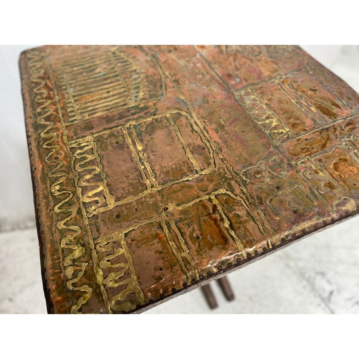 Brutalist Copper and Brass Art Table – Small Dining, Entrance or Large Side Table | Bazaa | Designer, Vintage and Antique Furniture