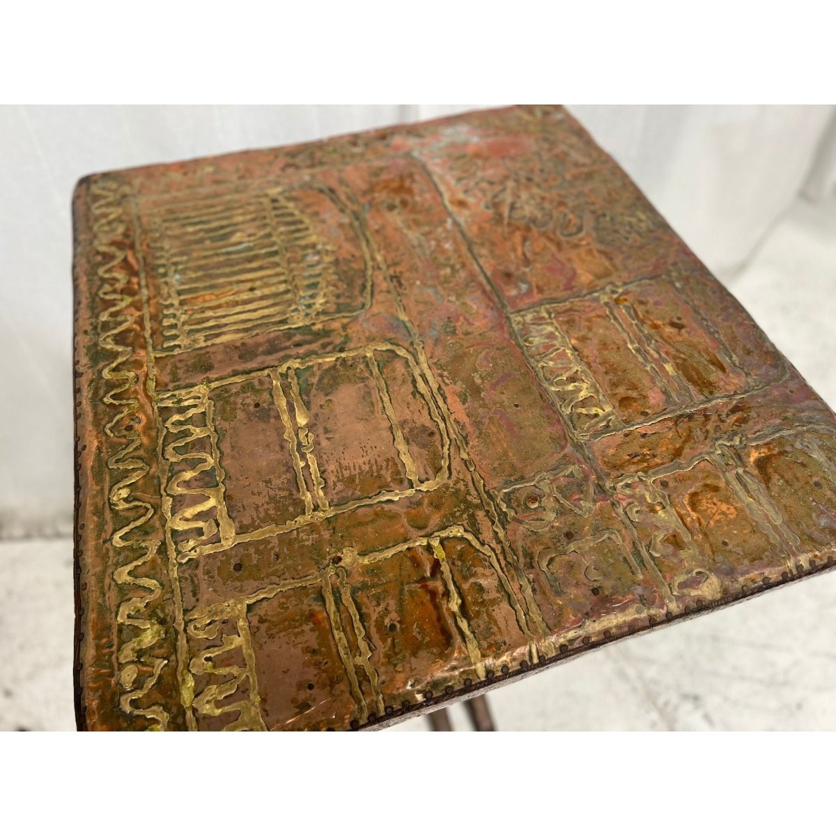 Brutalist Copper and Brass Art Table – Small Dining, Entrance or Large Side Table | Bazaa | Designer, Vintage and Antique Furniture