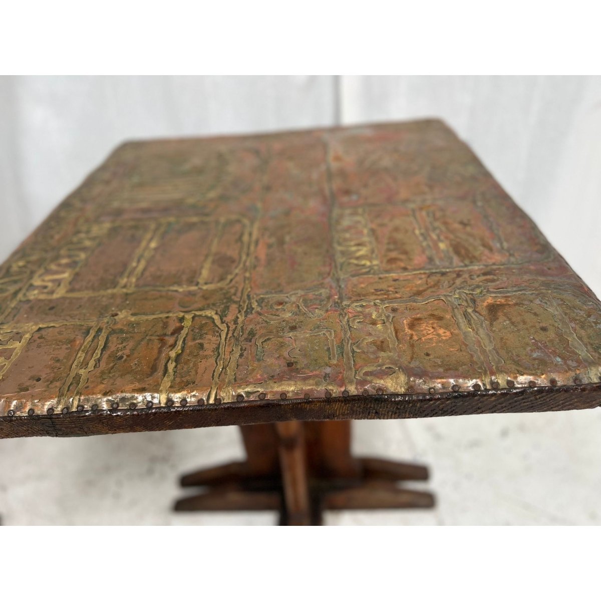 Brutalist Copper and Brass Art Table – Small Dining, Entrance or Large Side Table | Bazaa | Designer, Vintage and Antique Furniture