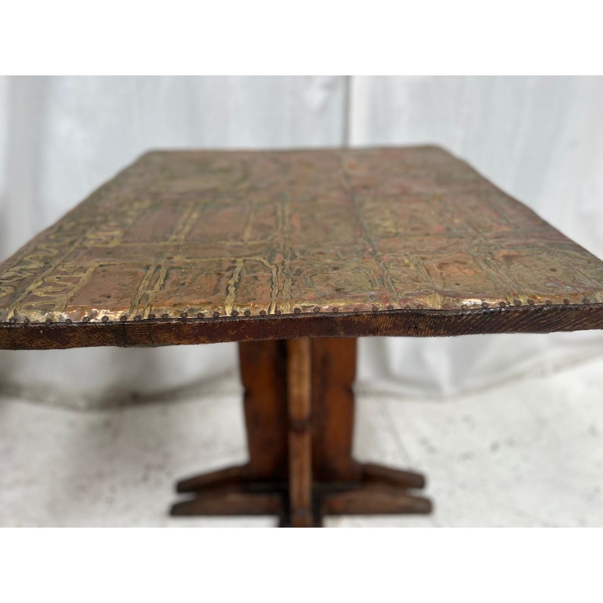Brutalist Copper and Brass Art Table – Small Dining, Entrance or Large Side Table | Bazaa | Designer, Vintage and Antique Furniture