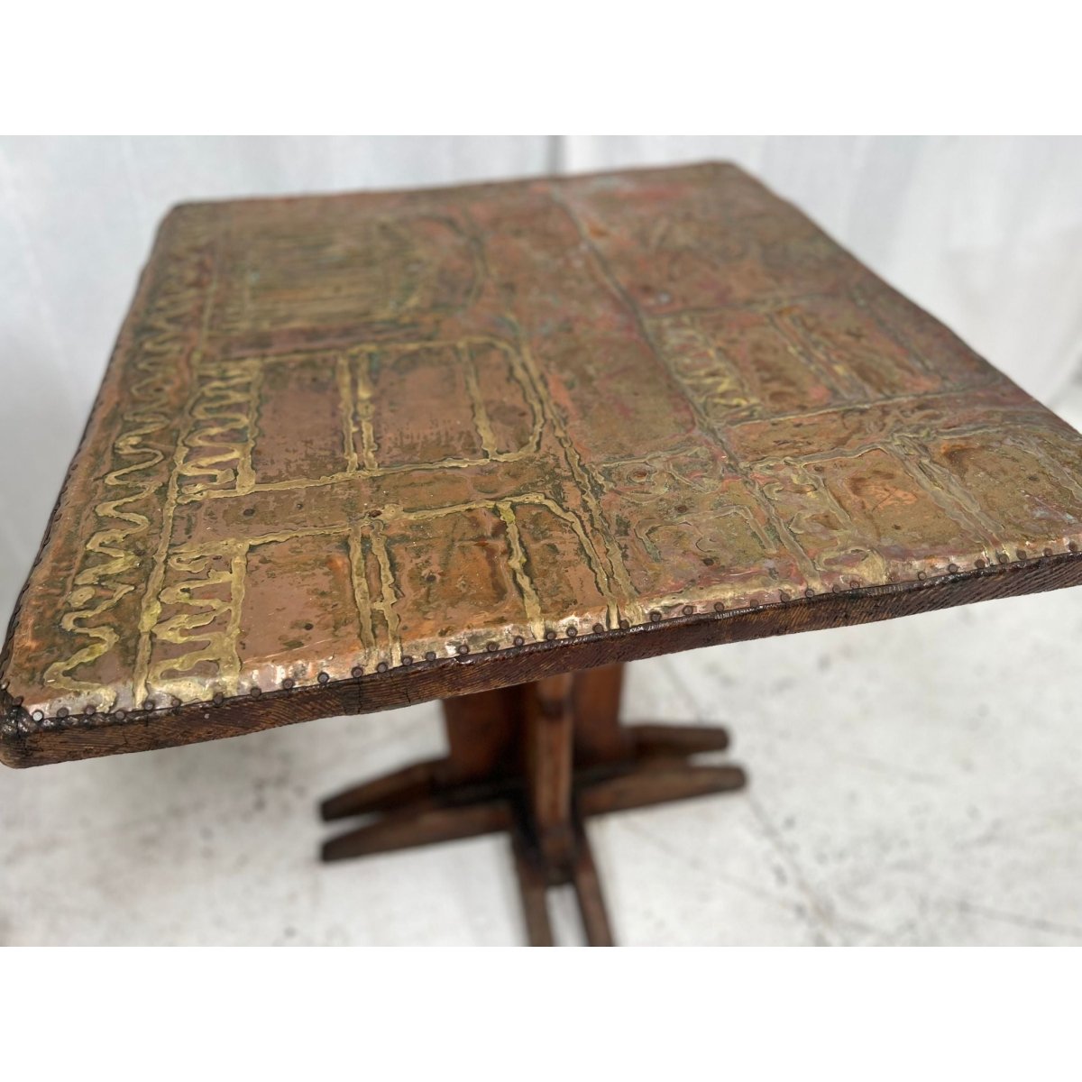 Brutalist Copper and Brass Art Table – Small Dining, Entrance or Large Side Table | Bazaa | Designer, Vintage and Antique Furniture