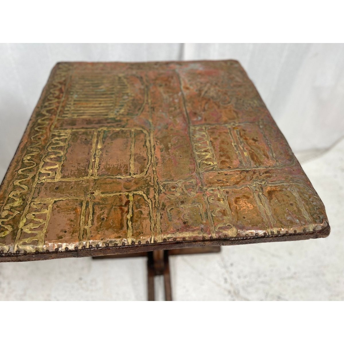 Brutalist Copper and Brass Art Table – Small Dining, Entrance or Large Side Table | Bazaa | Designer, Vintage and Antique Furniture