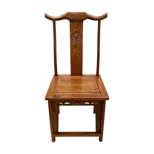 970: Chinese Carved Solid Timber Chair Lotus Carving Officials Hat Back