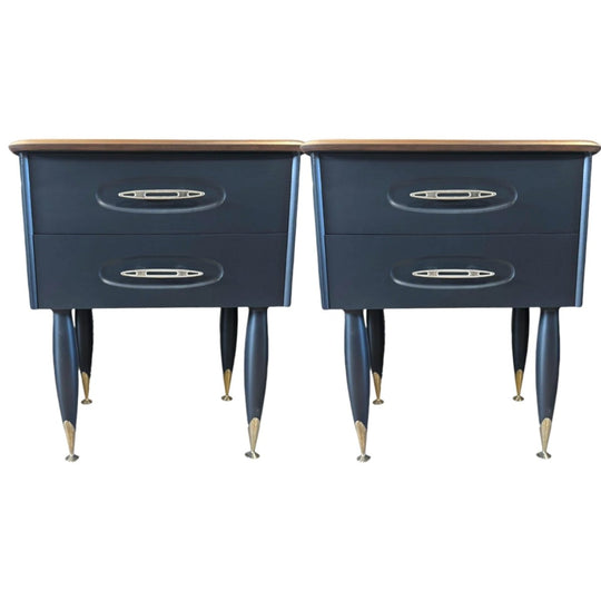 'Burgess Furniture' Bedside Tables with Atomic Legs