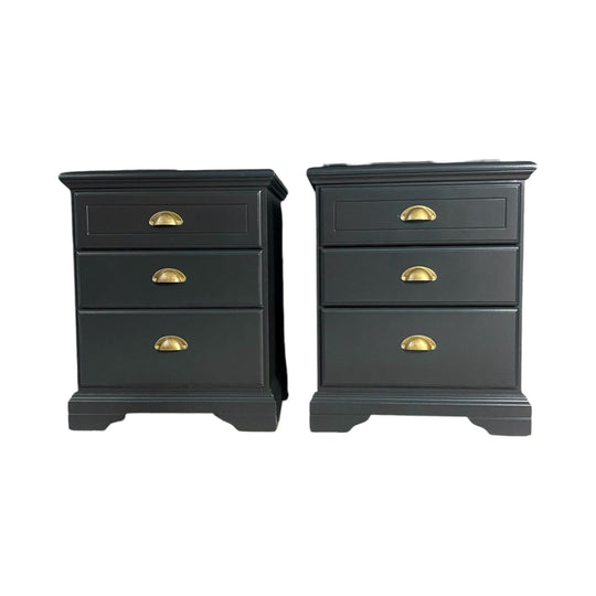 ‘Burgess Furniture’ dark olive bedside tables (set)