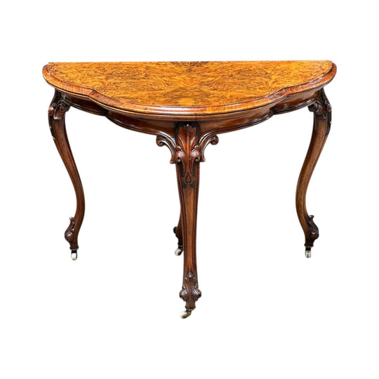 Burr walnut scalloped shape card table c.1870