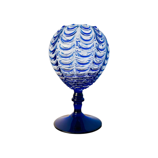 Empoli Cobalt Blue Ripple Glass Pedestal Vase | Italian Mid-Century Art Glass