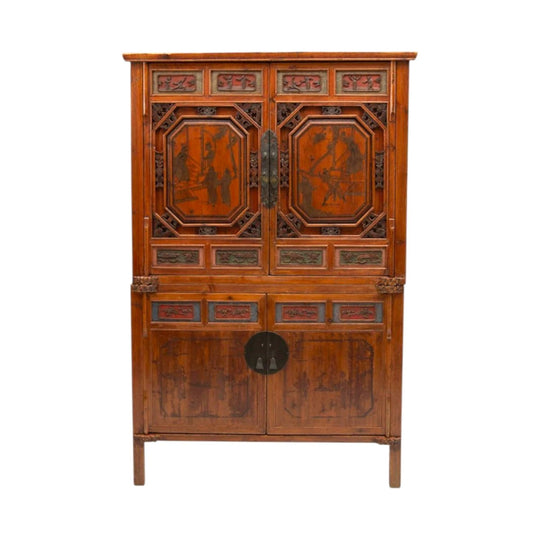 Carved and painted linen cabinet