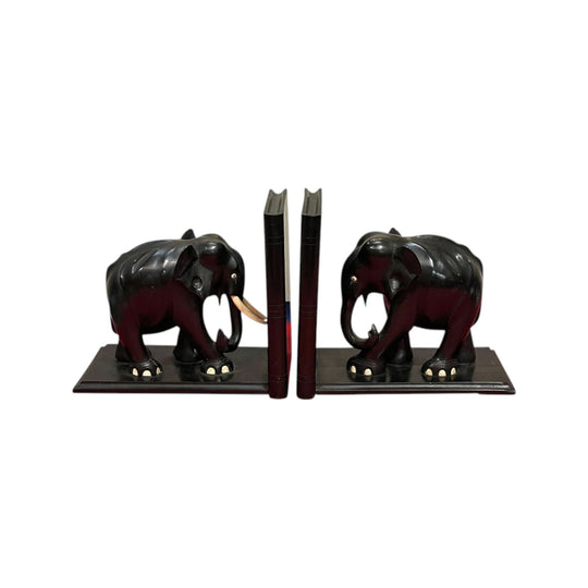 Carved Ebony Elephant Bookends c.1920