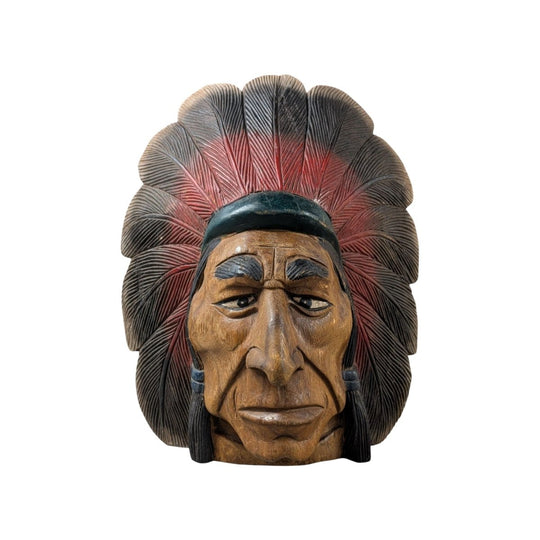 Carved Hardwood Head | Mid Century Cigar Shop Tradition