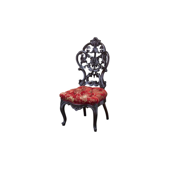 Carved Victorian Slipper Chair with Damask Upholstery