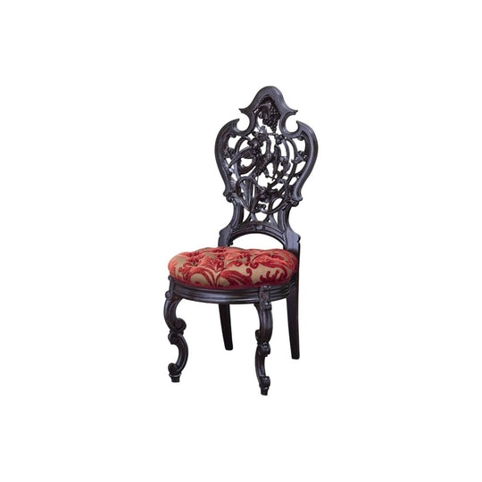 Carved Victorian Slipper Chair with Damask Upholstery