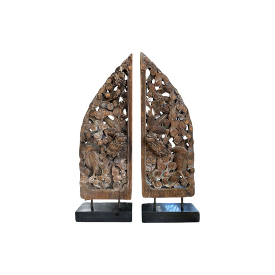 Carved Wooden Dragons (Pair)