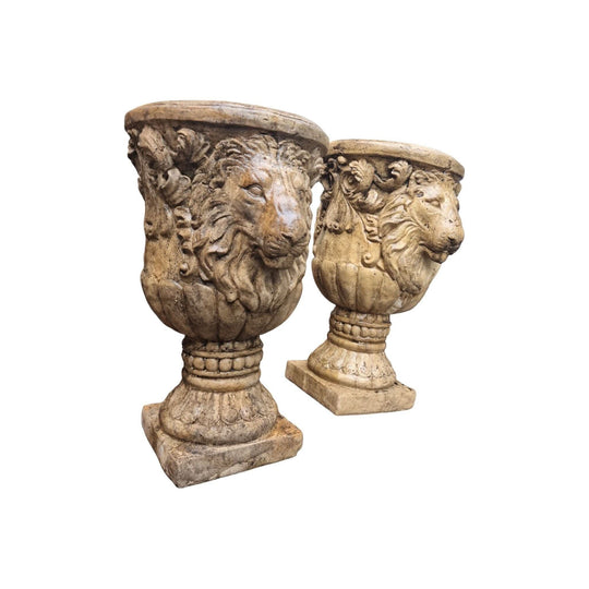 Cast stone lion head garden pots urns