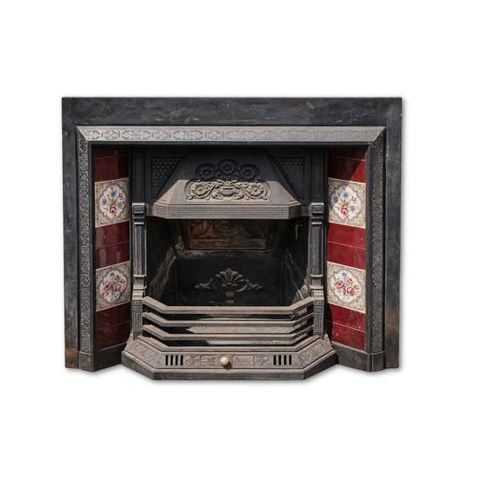 Victorian Cast Iron Fireplace with Floral Tiles