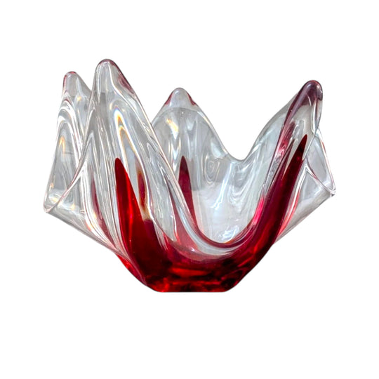 Murano Style Venetian Glass Bowl | Red and Clear
