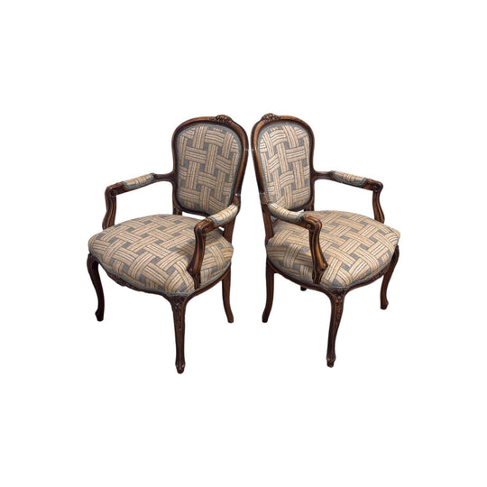 Exquisite Pair of French Louis XVI Style Walnut Chairs
