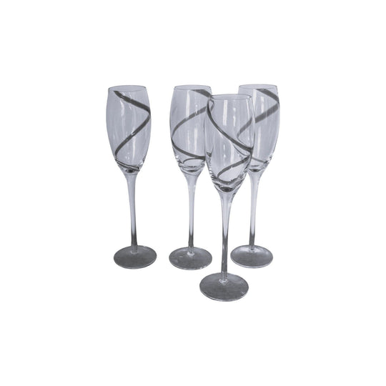 Champagne Glasses / Pier 1 Red Swirline Glasses / Hand Blown Glasses / Vintage Pier 1 Glassware -  Champagne Flute / Red Ribbon Glasses. Set of 4