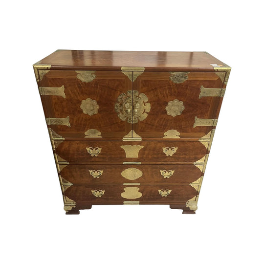 Chinese Burlwood and Brass Chest of Drawers