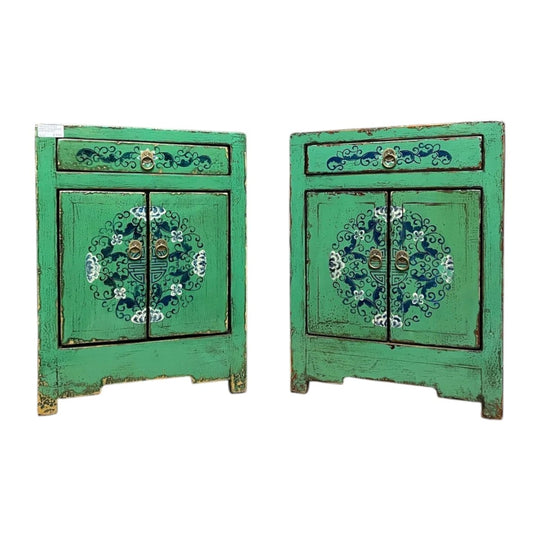 Chinese Green Lacquered Side Cabinet