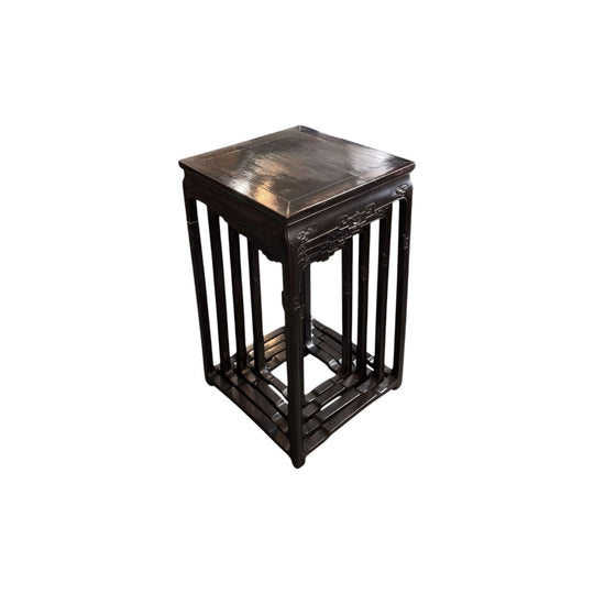 Chinese hardwood nest of 4 square tables with carved rails, late Qing, c. 1900