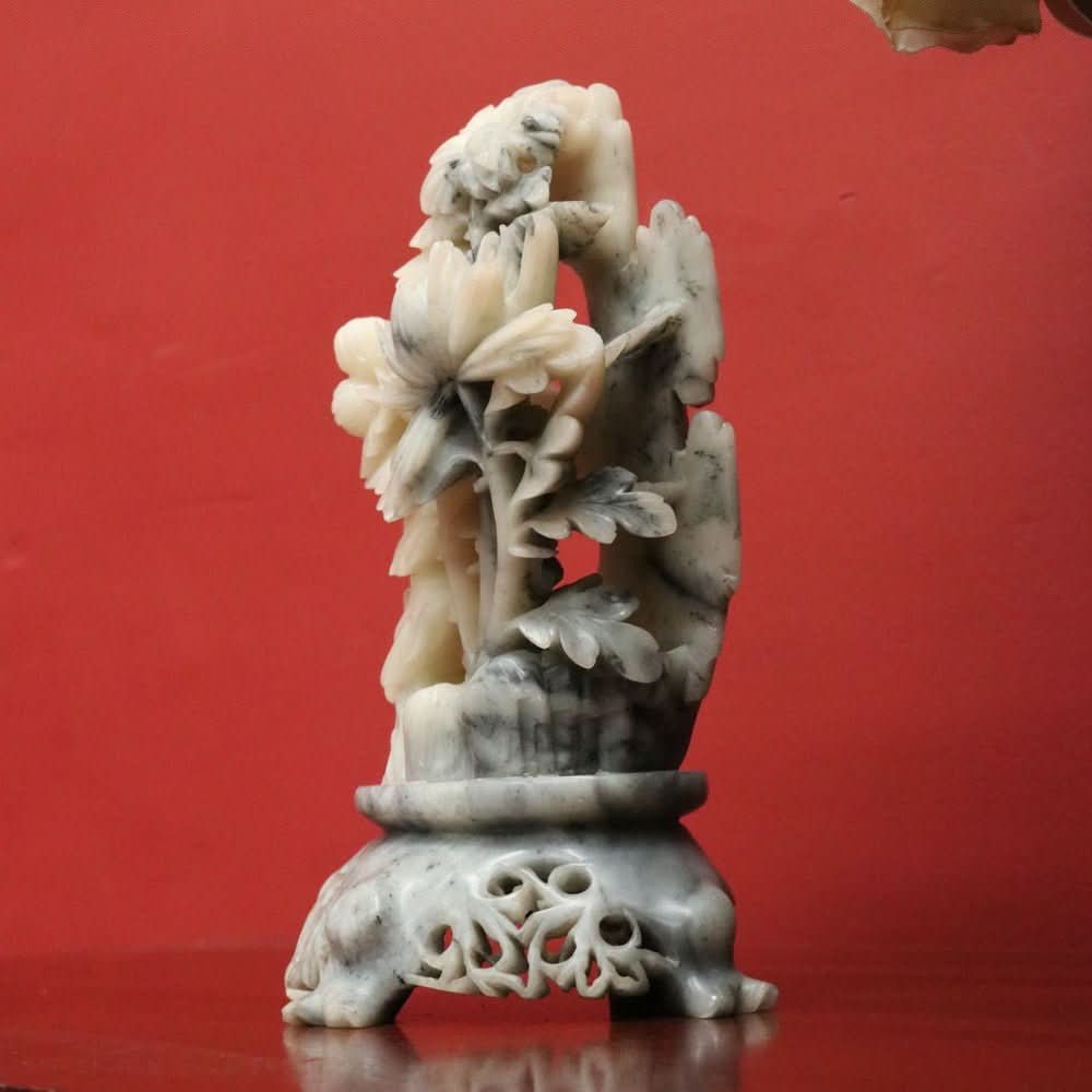 Chinese Soapstone Carving – Hand - Carved Floral Sculpture, Oriental Style. B12514 | Bazaa | Designer, Vintage and Antique Furniture