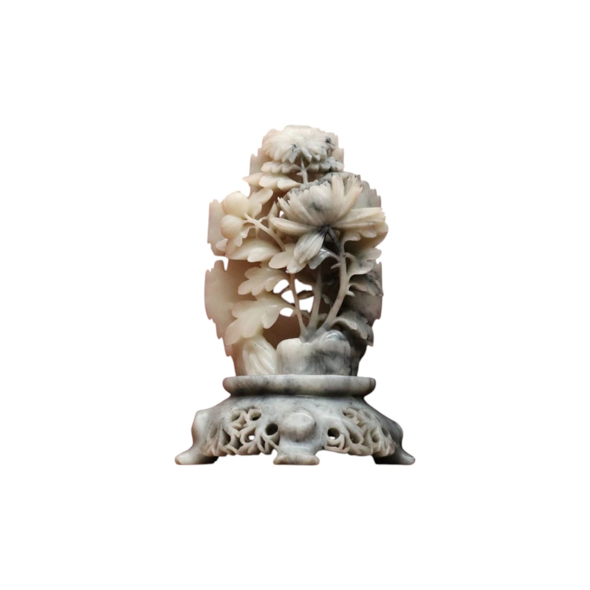 Chinese Soapstone Carving – Hand - Carved Floral Sculpture, Oriental Style. B12514 | Bazaa | Designer, Vintage and Antique Furniture