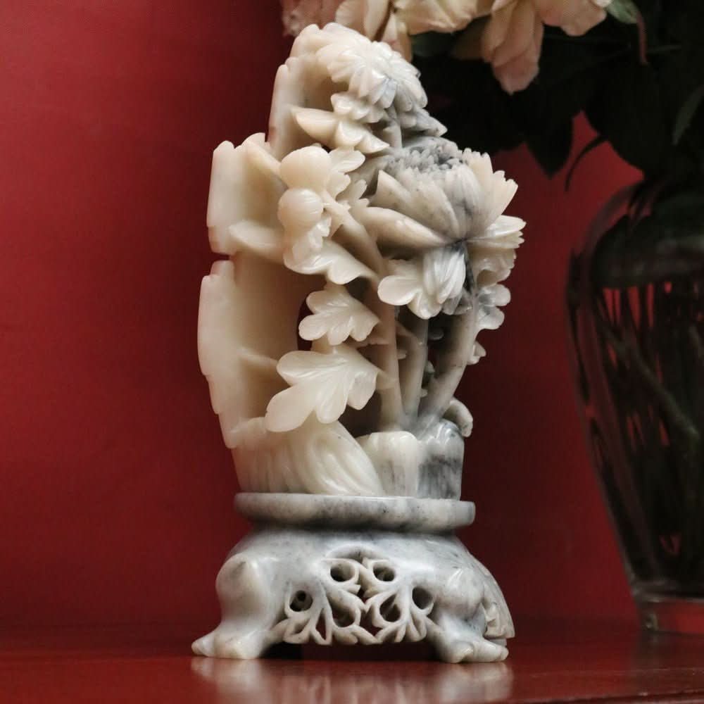 Chinese Soapstone Carving – Hand - Carved Floral Sculpture, Oriental Style. B12514 | Bazaa | Designer, Vintage and Antique Furniture