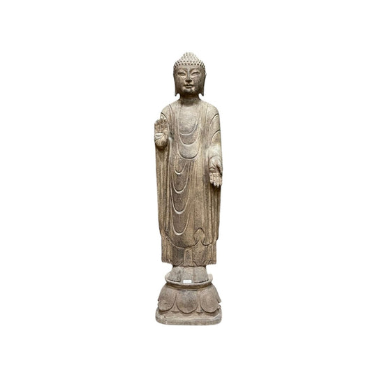 Chinese Standing Stone Buddha Statue, Abhaya Mudra