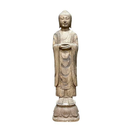 Chinese Standing Stone Buddha Statue, Dhyana Mudra