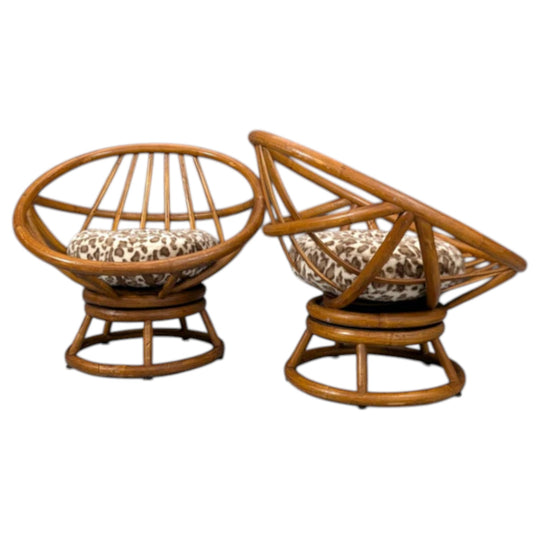 1960s Cane Swivel Lounge Chairs Pair