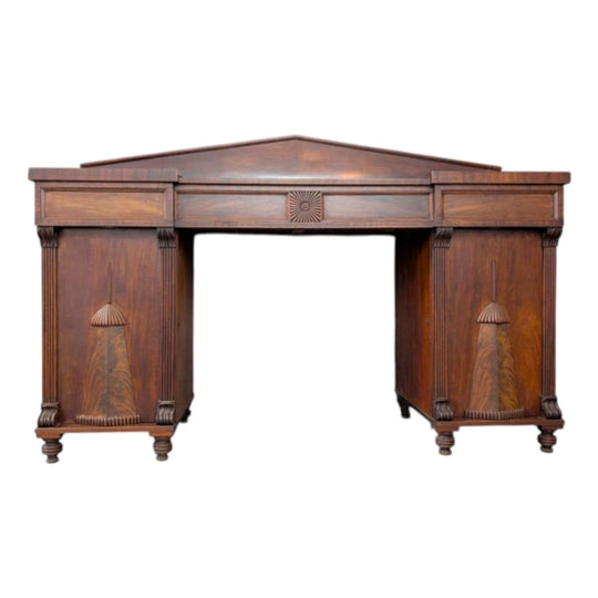 Circa 1920s Mahogany Neo-Classical Revival Twin Pedestal Sideboard